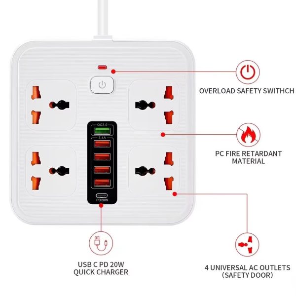 Universal Power Extension Strip with 6 Ports - Flyingcart.pk