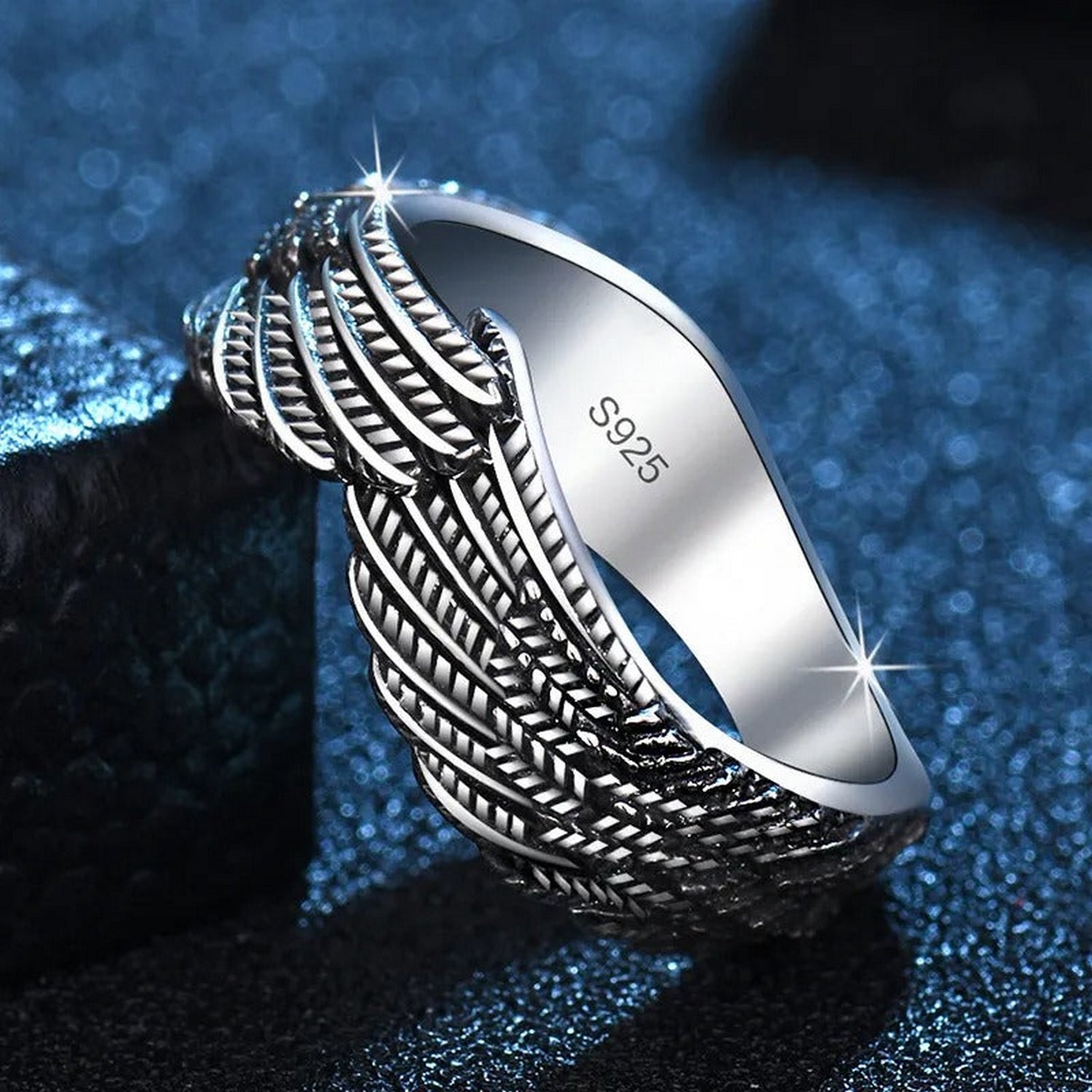 Elegant Angel Silver Wings Feather Adjustable Ring - FlyingCart.pk