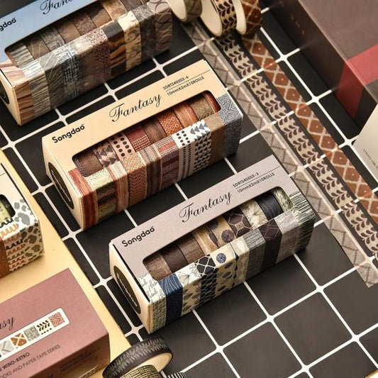 songdao-10-rolls-fantasy-washi-tape-set-texture-arts-adhesive-tapes-basic-patterns-decorative-masking-tape-sets-for-craft-kids-scrapbook-diy-gift-wrapping-style-four-1-flyingcart.pk