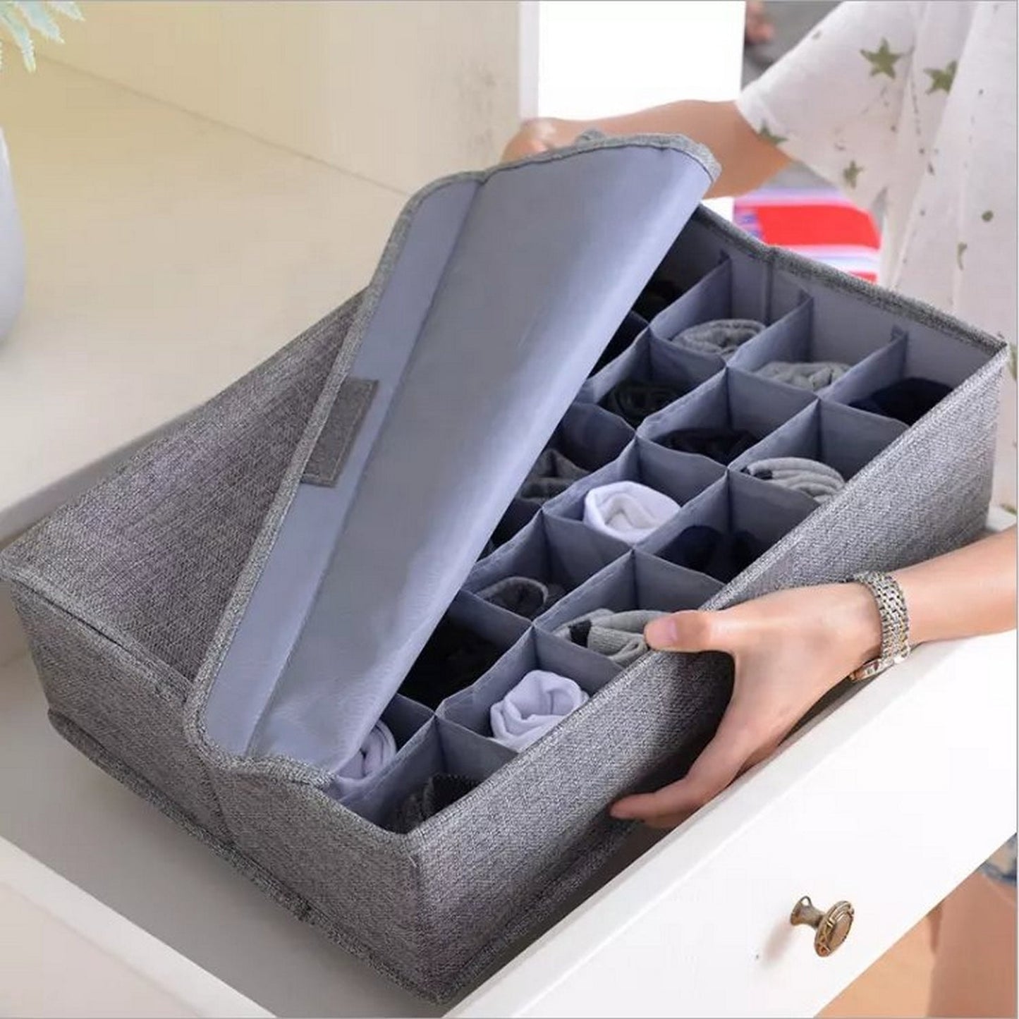 30 Grids Underwear Socks Storage Organizer With Foldable Closet Drawer Divider - FlyingCart.pk