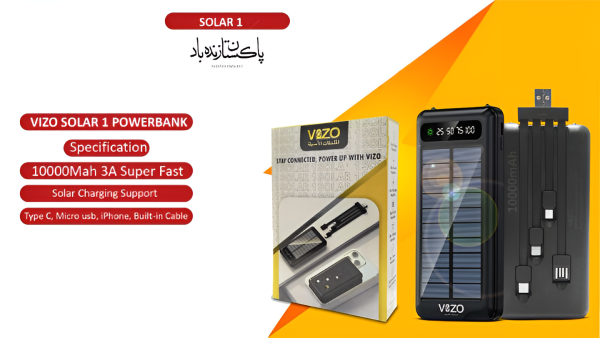 Vizo Solar-1 10000mAh Fast Powerbank - Flyingcart.pk