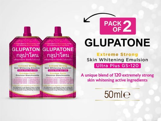 GLUPATONE Extreme Strong Whitening Emulsion Ultra Plus GS-120 For Face & Body 50ml (Pack Of 2) - FlyingCart.pk