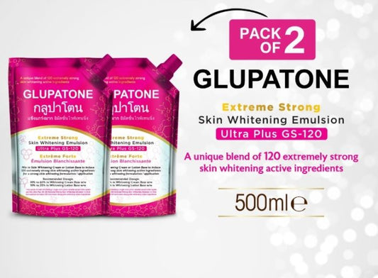 GLUPATONE Extreme Strong Whitening Emulsion Ultra Plus GS-120 For Face & Body 500ml Pack Of 2 - FlyingCart.pk