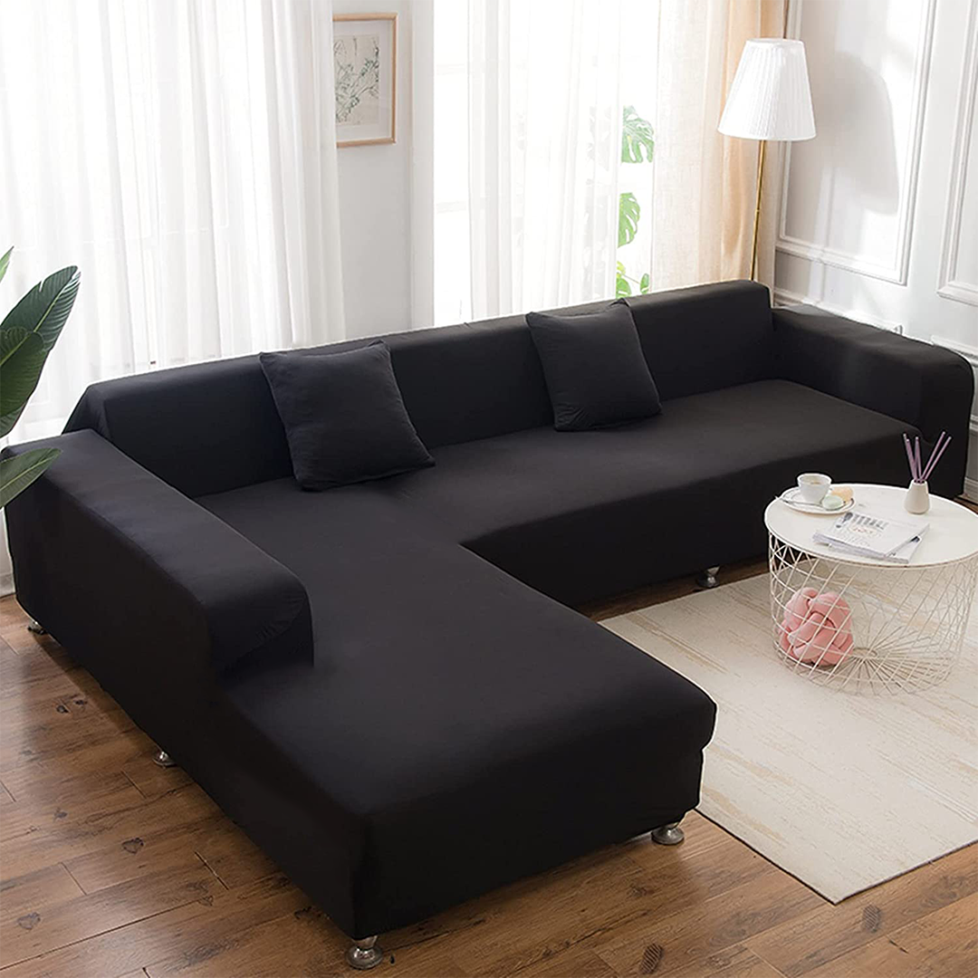 Black L Shape Sofa Cover - FlyingCart.pk