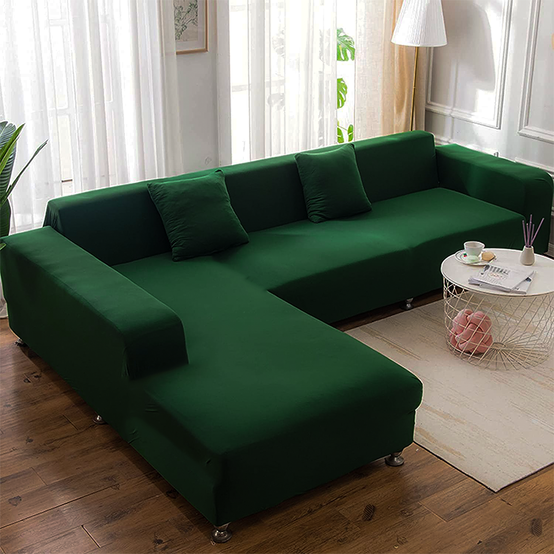 Dark Green L Shape Sofa Cover - FlyingCart.pk