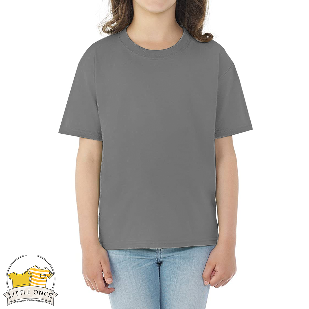 Silver Grey Kids Half Sleeves T-Shirt For Girls - FlyingCart.pk