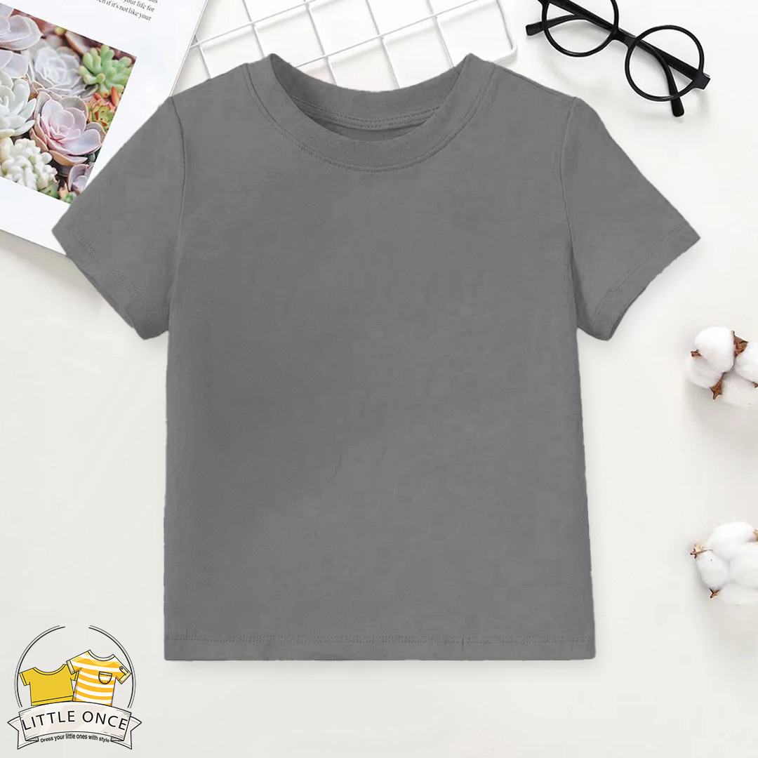 Silver Grey Kids Half Sleeves T-Shirt For Girls