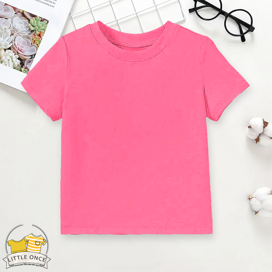 Hot Pink Kids Half Sleeves T-Shirt For Girls